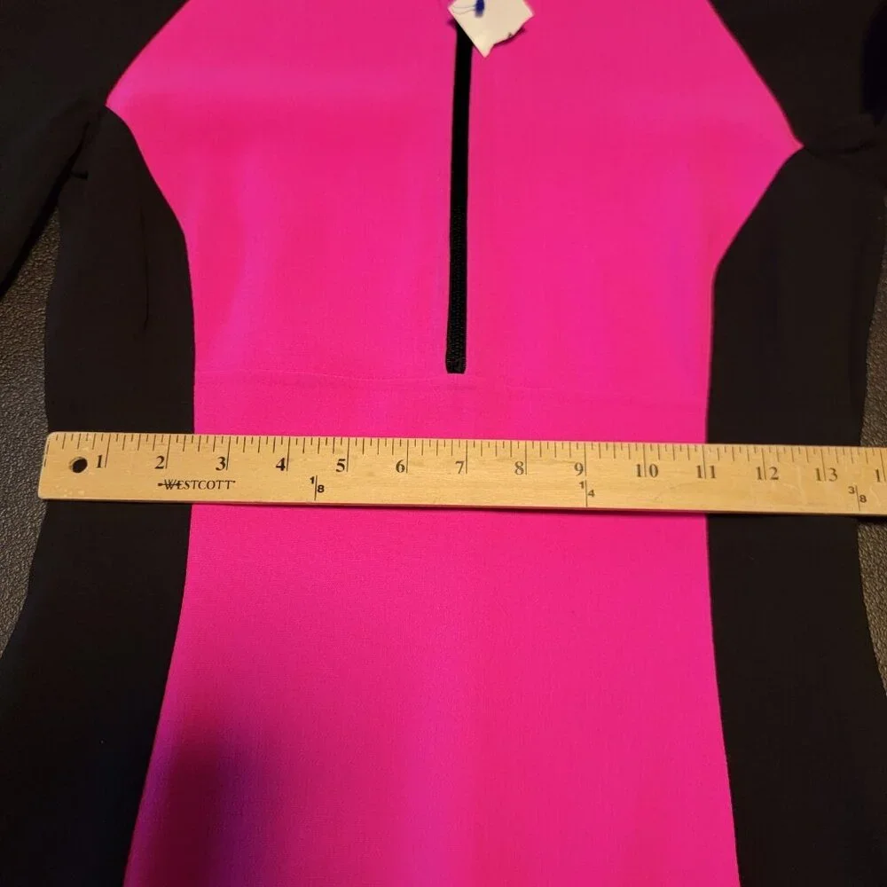 Michael Kors Dress Hot Pink Black Colorblock Virgin Wool Long Sleeve Sz‎ 2 NWOT